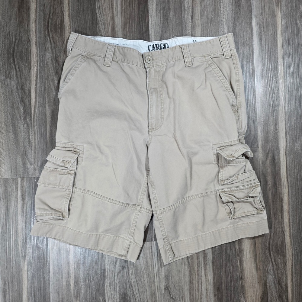 Mens‎ Khaki Tan Cotton Twill Cargo Shorts Multi Pocket Utility Size 38